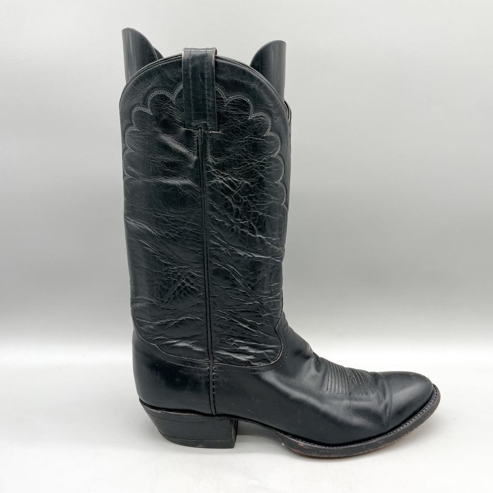 Tony Lama Mens 10.5 B Western Cowboy Boots Black Leather VTG USA Rugged Rodeo